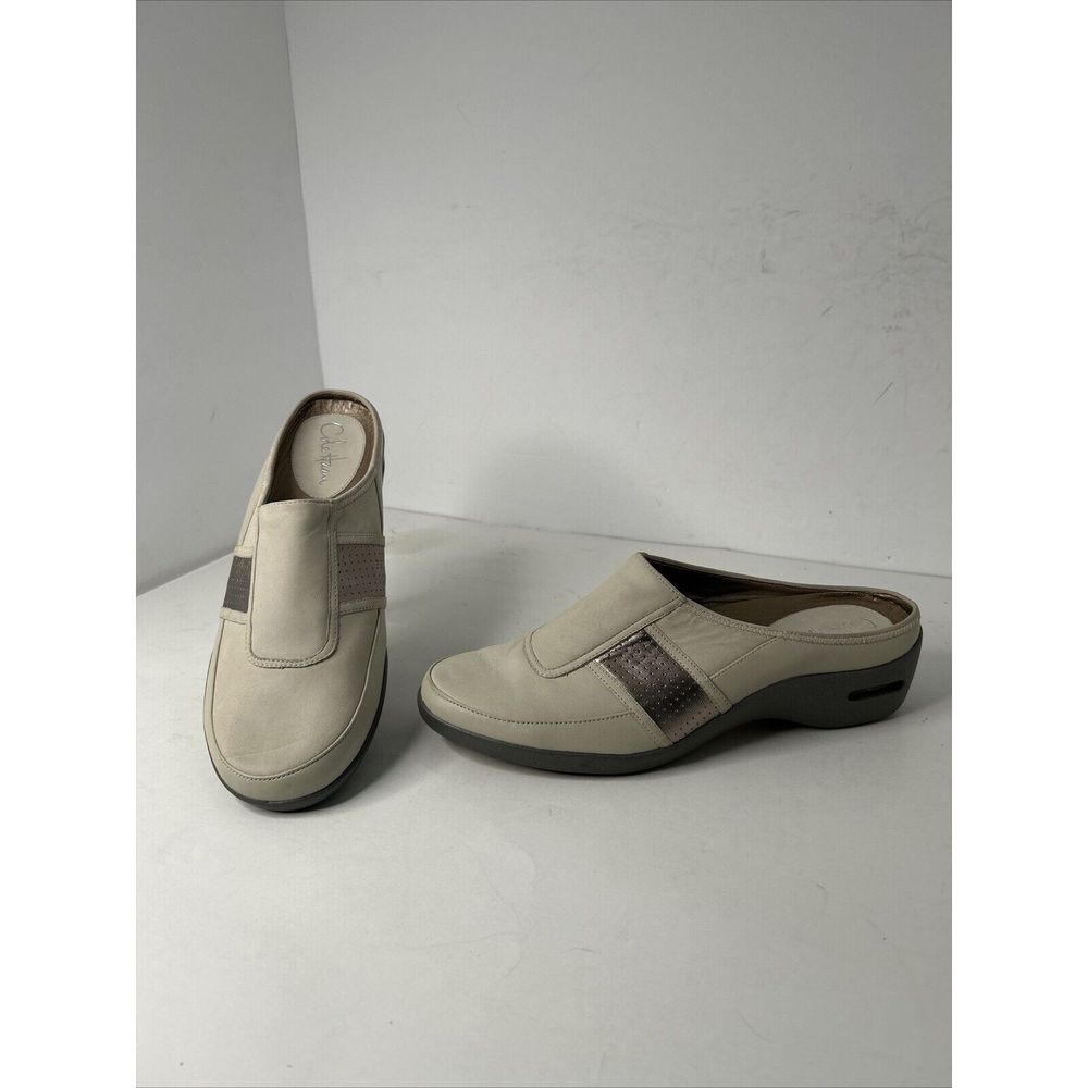 Cole Haan Taupe Rose Gold Trim Gray Wedge Heel Shoes New Sz 9.5